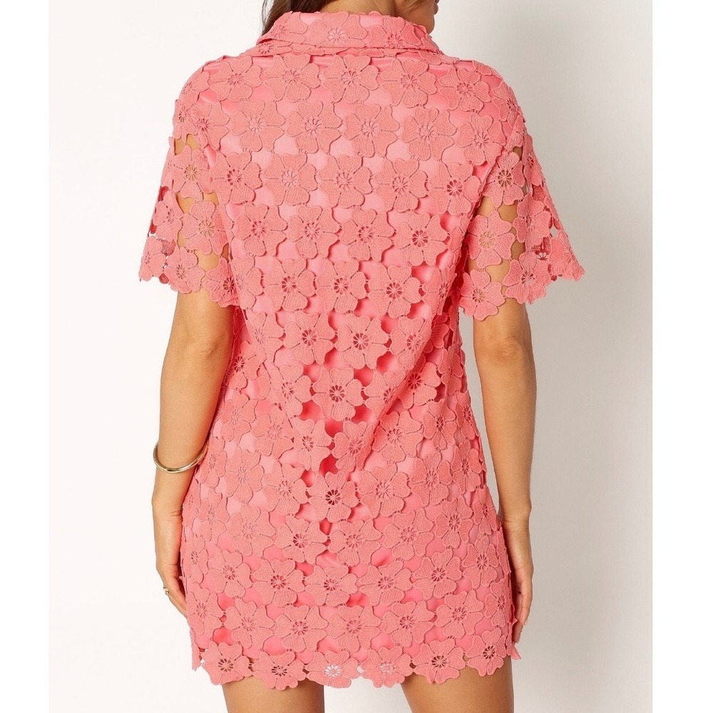 Petal & Pup Watermelon Pink Tallie Floral Embroidered Button Up Mini Dress 14 - Picture 7 of 9